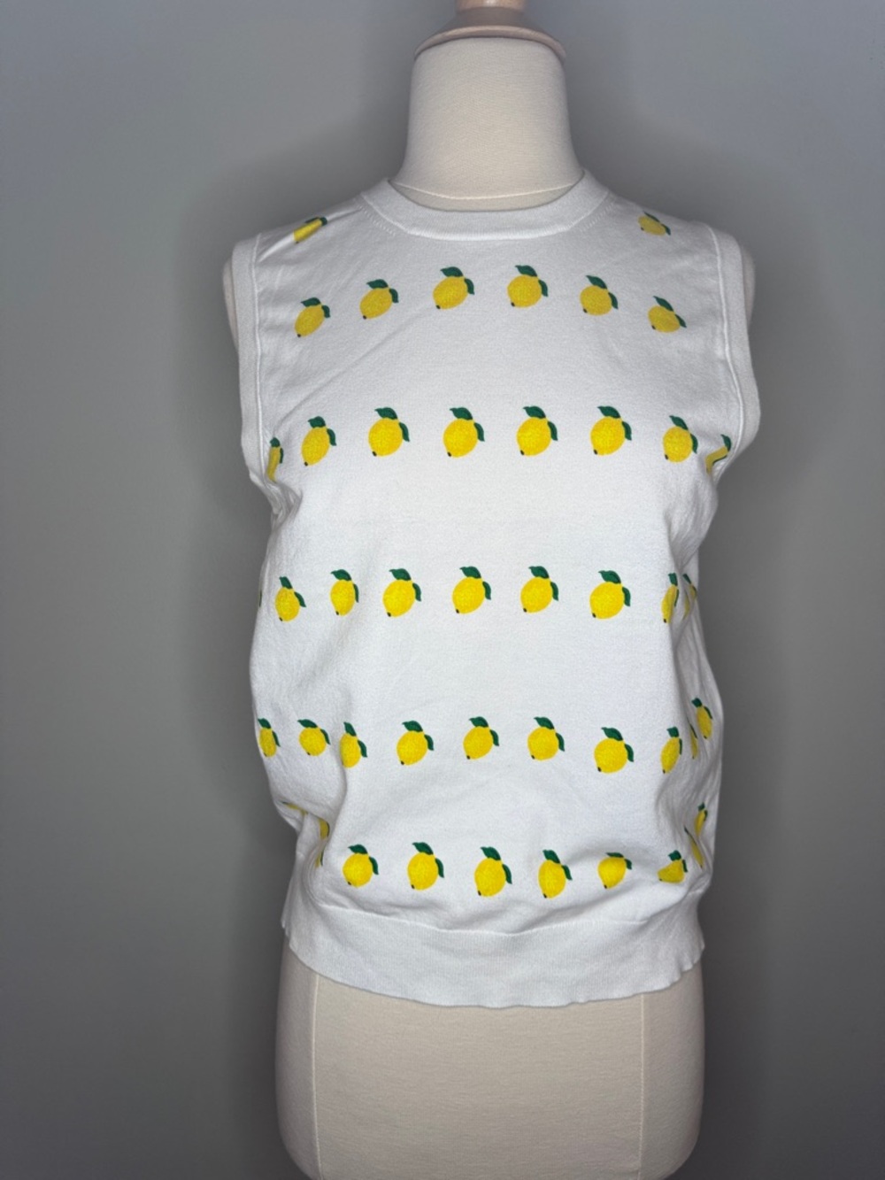 J. Crew White Tank Top with Yellow Lemon Print